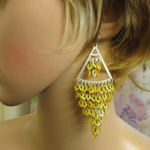 Vintage Dijon Yellow Boho Dangle Drop Earrings